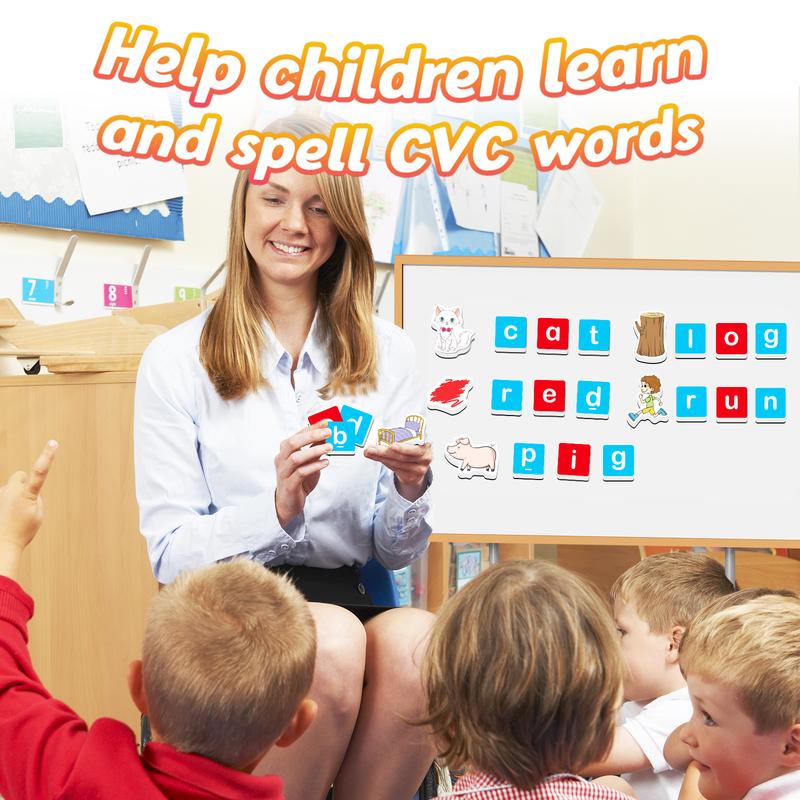 Magnetic Letters & CVC Word Games, Phonics Games, Alphabet Learning Toys, Refrigerator Fridge ABC Magnets, Spelling Reading for Classroom