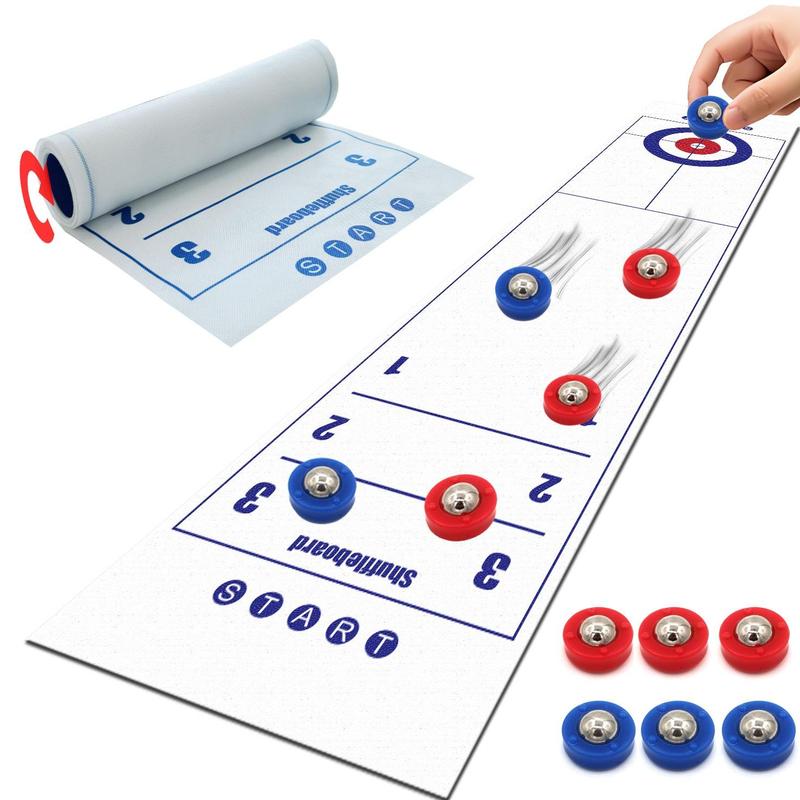 2 in 1 Table Top Shuffleboard & Curling Game Set, 1 Set Classic Board Game, Portable Family Games for Indoor and Outdoor Fun, Indoor Recreation Equipment