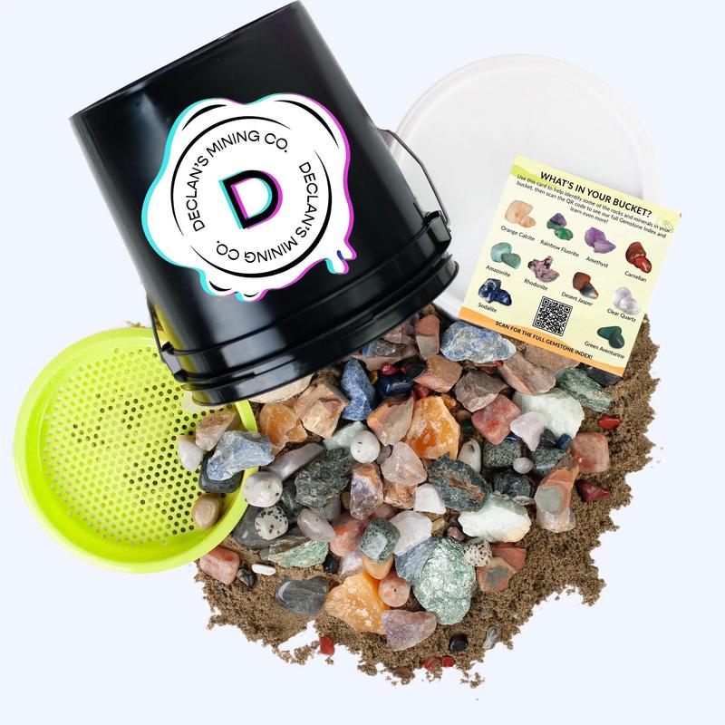 Declan's Gallon Mix Bucket - Includes Sifter, Confetti Sand, Raw Stones, and Tumbled Stones