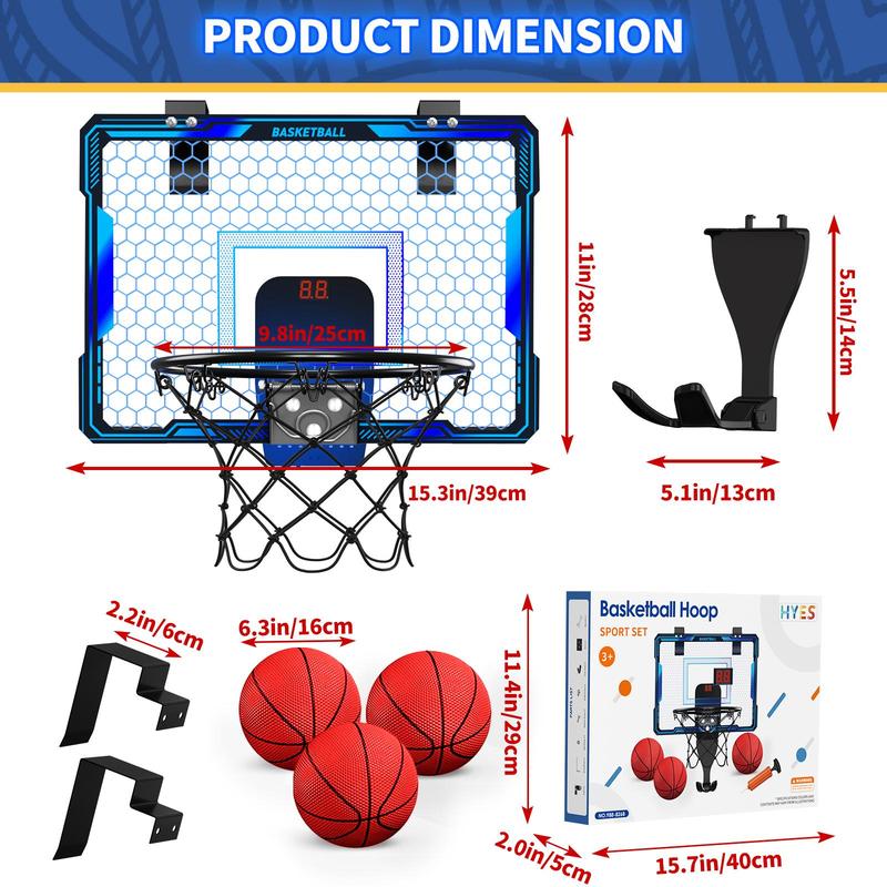 7 Changing LED Lights Basketball Hoop Toy, 1 Set Indoor Outdoor Basketball Hoop Toy with Balls & Accessories, Basketball Toy Gift for Boys & Girls