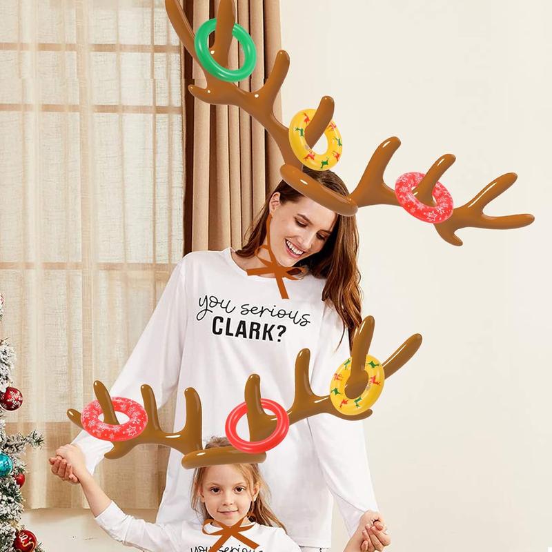 Christmas Games, Inflatable Reindeer Antler Ring Toss Game, Christmas Party Games for Kids Adults, Fun Xmas Gifts Carnival Holiday Party Games for Family