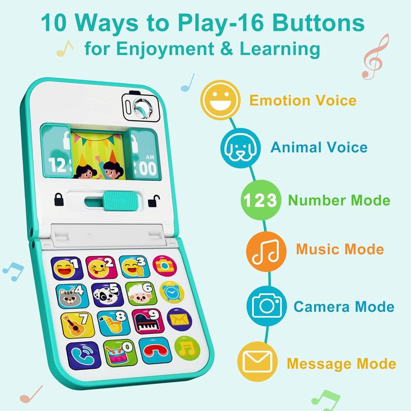 iPlay, iLearn Baby Phone Toy 6-12 Month, Toddler Foldable Smartphone Pretend Play W Mirror & Sound, Infant Music Learning Carseat Travel Toy, Birthday Gift 12-18M, 1 2 3 Year Old Babies Kids Boy Girl