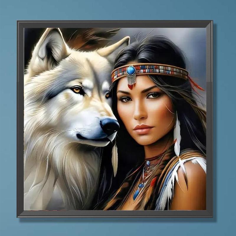 Wolf & Teenager Pattern DIY Diamond Arts Colorful Painting Kit without Frame, DIY 5D Diamond Arts Colorful Painting Kit, Wall Art Decor for Home Bedroom