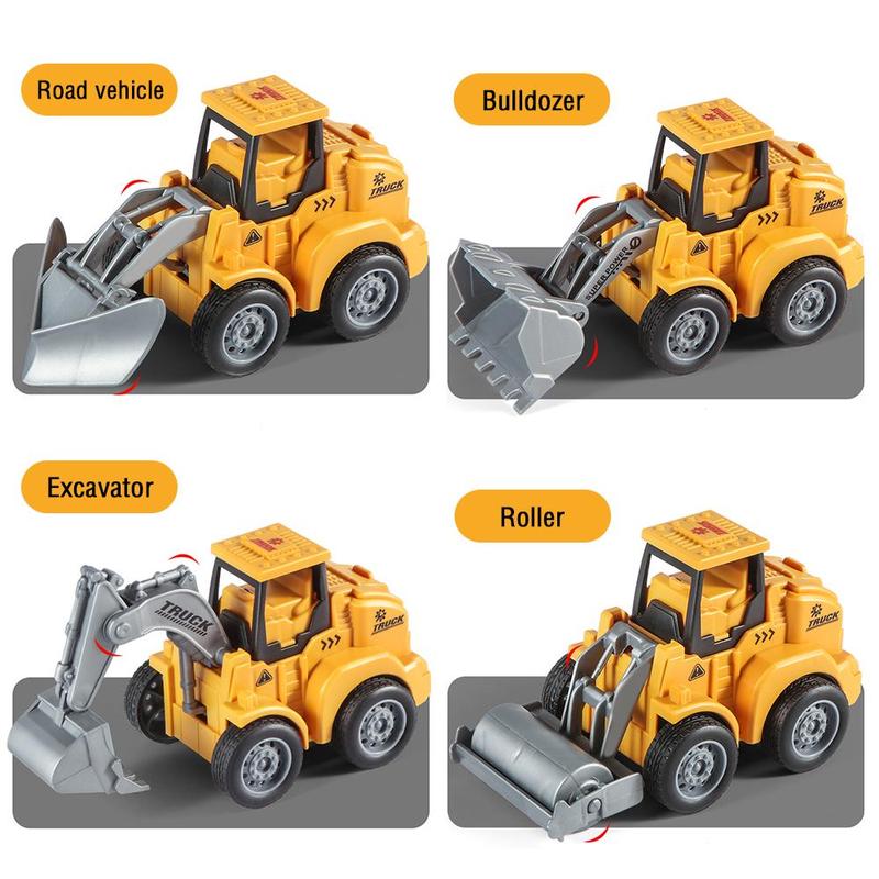 Construction Vehicle Toy, 4 Counts set Inertia Car Toy, Engineering Vehicle Excavator Bulldozer Road Roller Simulation Model Toy for Boys