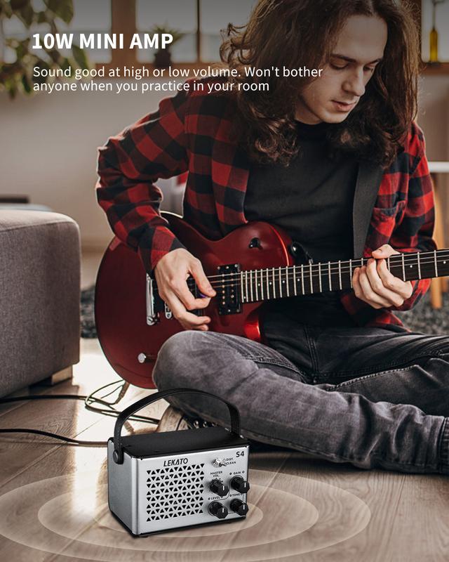 LEKATO S4 Mini Guitar Amp, Electric Guitar Amp 10W, Clean, Distortion, Gain Control, Bluetooth Rechargeable Guitar Amp Portable for Travel, Indoor Practice