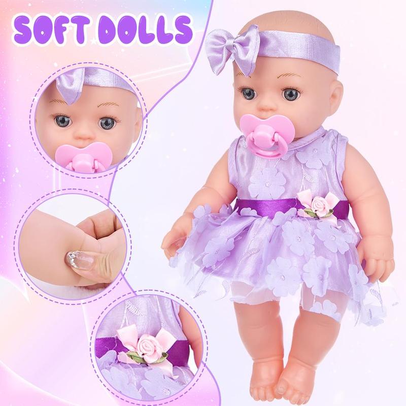 12 Inch Soft Doll with Pacifier & Clothes & Bowknot & Shoes, 1 Set Cute Doll for Girls, Birthday Gift for Kids