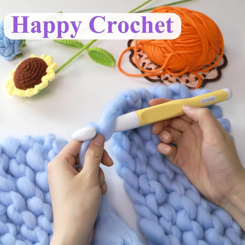 Large Ergonomic Crochet Hooks Set, Big Crochet Hooks for Chunky Yarn Size 8.0mm 10.0mm 12.0mm 15.0mm 20.0mm