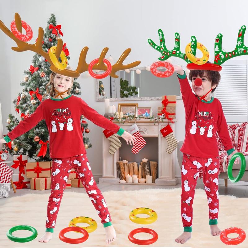 Christmas Games, Inflatable Reindeer Antler Ring Toss Game, Christmas Party Games for Kids Adults, Fun Xmas Gifts Carnival Holiday Party Games for Family