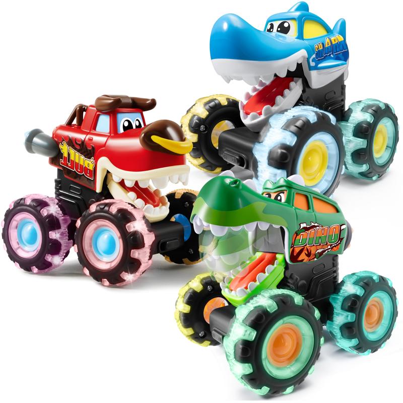 [Black Friday Sale] Christmas 2024 Gifts 3 Pack Monster Truck Toy, Motion Activated Light-Up Cars, Press & Go Cars for Boys Girls