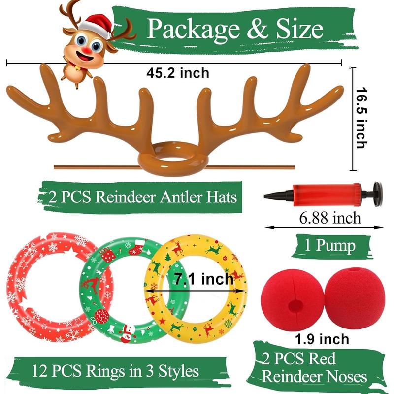 Christmas Games, Inflatable Reindeer Antler Ring Toss Game, Christmas Party Games for Kids Adults, Fun Xmas Gifts Carnival Holiday Party Games for Family