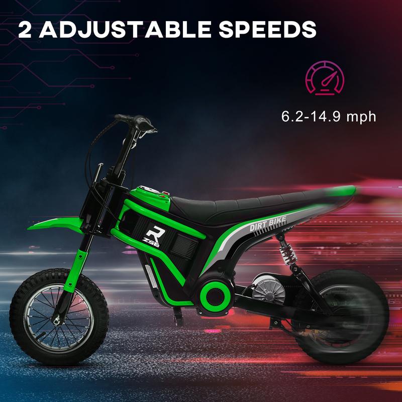 Aosom Electric Dirt Bike with Twist Grip Throttle, 24V 350W Off-Road Electric Motorcycle, Up to 15 MPH with Brake, Music Horn, Rear Suspension for Ages 13+ Years