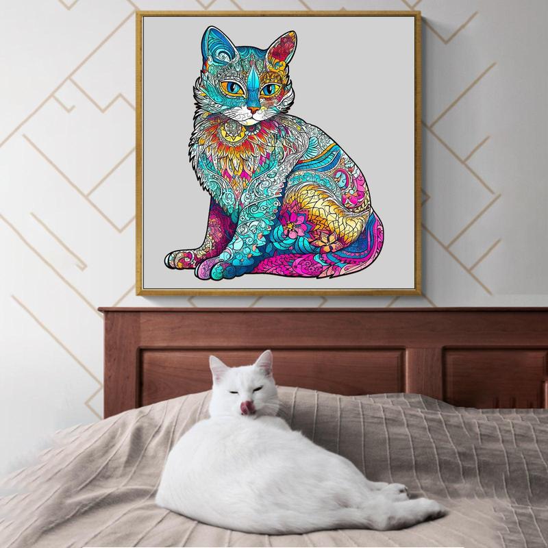 Elegant Cat Wooden Jigsaw Puzzle for Kids and Adults