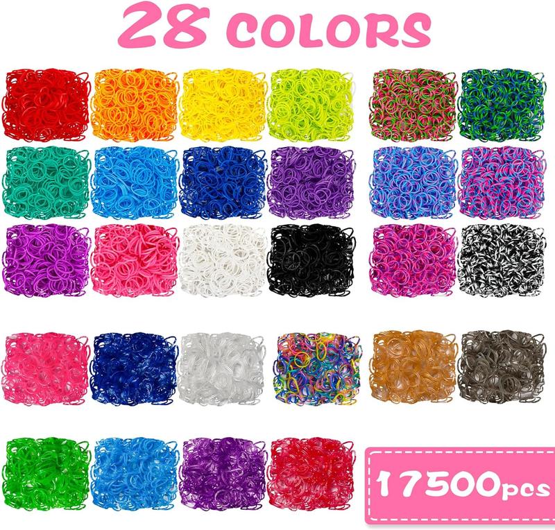 17500+ Rubber Loom Bands with 3 Layer Pink Blue Transparent Purple Container, 28 Colors, 600 S-Clips, 352 Beads, 40 Cartoon Pendant, Bracelet Making Refill Kit