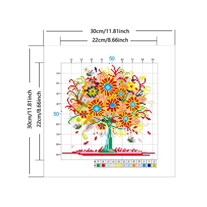 Happy Tree Pattern DIY Cross Stitch Kit, 1 Set 11CT Embroidery Kit, DIY Cross Stitch Kit for Beginners, Cross Stitch Supplies