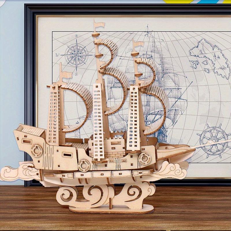 Wooden Sailboat Design Puzzle Kit, 1 Count DIY 3D Wooden Sailboat Puzzle Kit, Waterproof & Durable, Entertaining Assembly Toy