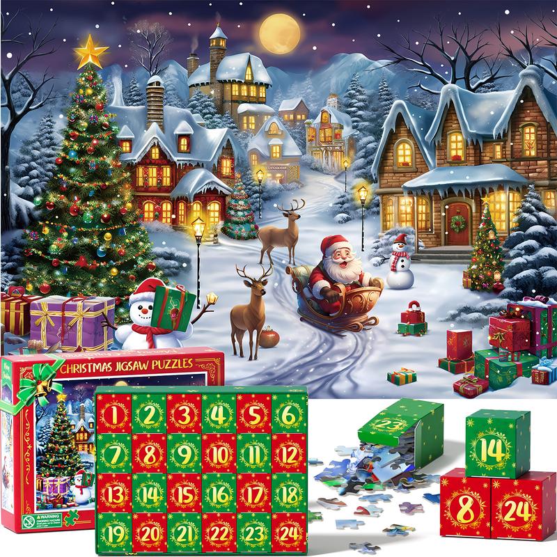 Advent Calendar Puzzle 2024 - 1000 Pieces Christmas Jigsaw Puzzle, Christmas Countdown Calendar Family Game Holiday Gift, 24-Day Surprise Countdown for Boys Girls Women Men Christmas Gifts