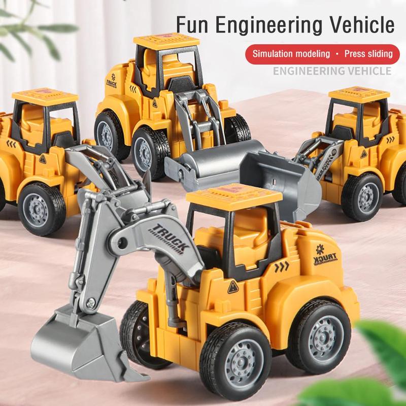 Construction Vehicle Toy, 4 Counts set Inertia Car Toy, Engineering Vehicle Excavator Bulldozer Road Roller Simulation Model Toy for Boys