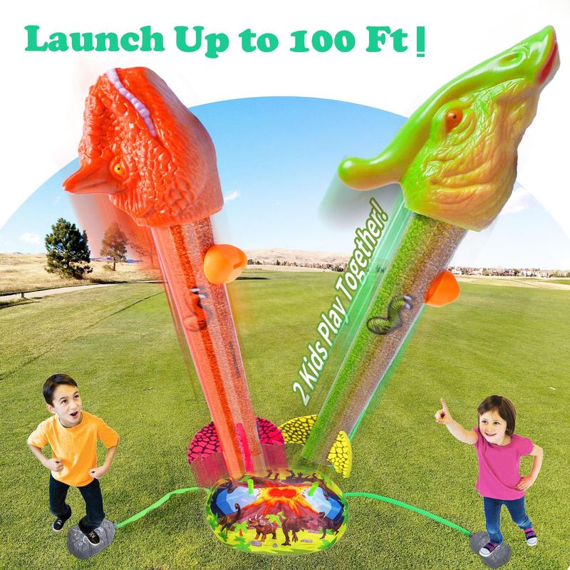 Dinosaur Rocket Launcher for Kids - Launch Up to 100 Ft, 8 Rockets and 2 Pads for Multi-Player, Dinosaur Toys, Birthday Gift Ideas, Toys for 3 4 5 6 7 Year Old Boys, Outdoor Outside Toys