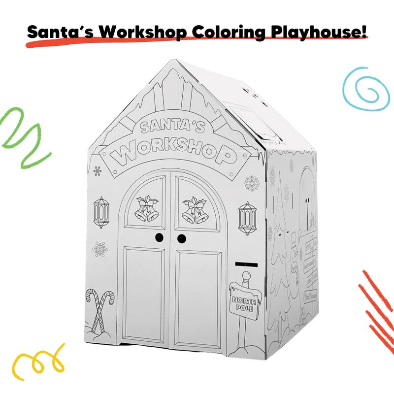 Playboxes Santa's Workshop Coloring Cardboard Playhouse Toy for Kids - Arts & Crafts, Christmas Gift, Holiday Activity, Age 4-8