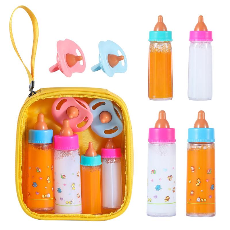 Magic Disappearing Milk and Juice Bottles with Pacifiers for Baby Doll Accessories, 6 Pieces Pretend Play Feeding Toy Set, 4 Bottles and 2 Pacifiers, Doll play sets, Juice bottles, Baby doll accessories,Doll accessories