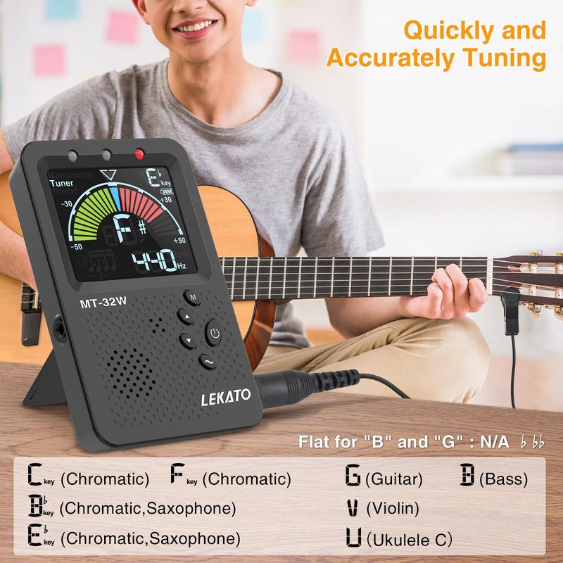 LEKATO MT-3200W Metronome Tuner, Rechargeable 3 In 1 Digital Metronome with Vocal Count, Tone Generator Tuners for Guitar, Bass, Violin, Ukulele, Chromatic, Clarinet, Trumpet, Flute, All Instruments