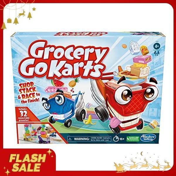 Grocery Go Karts Board Game for Preschoolers and Kids Ages 4 and Up, Building Game with Mini Groceries, Preschool Games for 2-4 Players