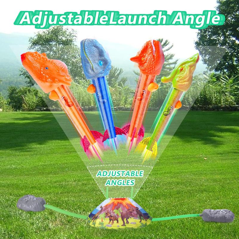 Dinosaur Rocket Launcher for Kids - Launch Up to 100 Ft, 8 Rockets and 2 Pads for Multi-Player, Dinosaur Toys, Birthday Gift Ideas, Toys for 3 4 5 6 7 Year Old Boys, Outdoor Outside Toys