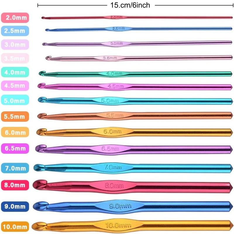 14pcs Multicolor Crochet Hooks Set, Multi Size Crochet Needles Kit, Knitting Needles for Arthritic Hands, Great for Yarn Craft Projects