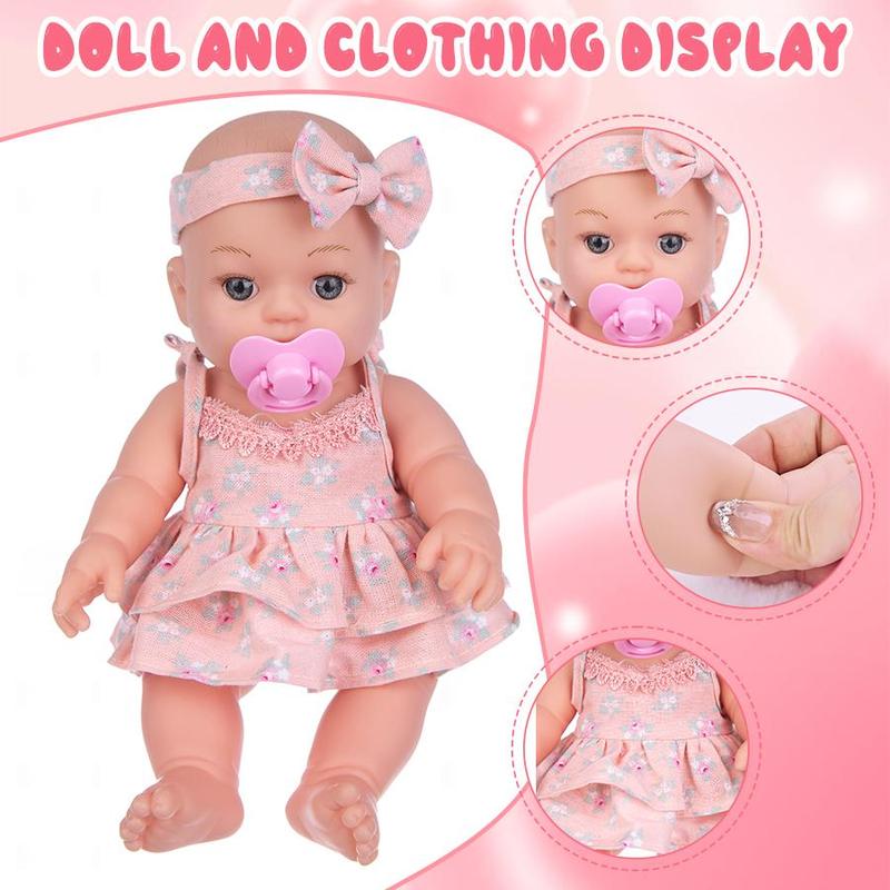 12 Inch Soft Doll with Pacifier & Clothes & Bowknot & Shoes, 1 Set Cute Doll for Girls, Birthday Gift for Kids