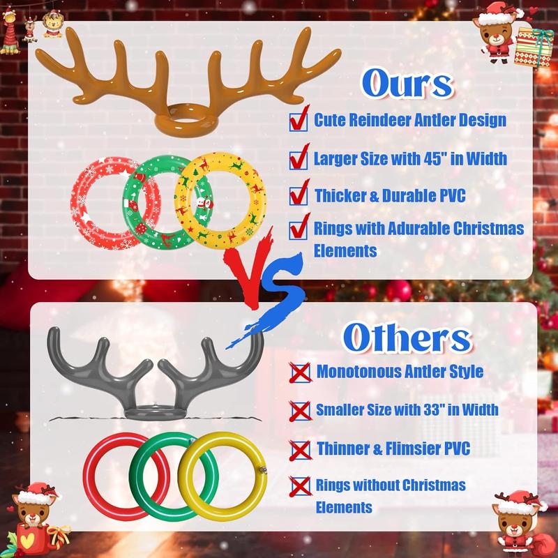 Christmas Games, Inflatable Reindeer Antler Ring Toss Game, Christmas Party Games for Kids Adults, Fun Xmas Gifts Carnival Holiday Party Games for Family