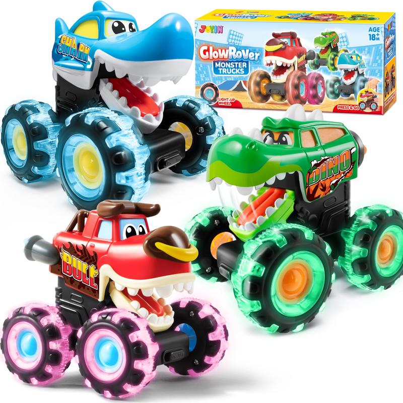 [Black Friday Sale] Christmas 2024 Gifts 3 Pack Monster Truck Toy, Motion Activated Light-Up Cars, Press & Go Cars for Boys Girls