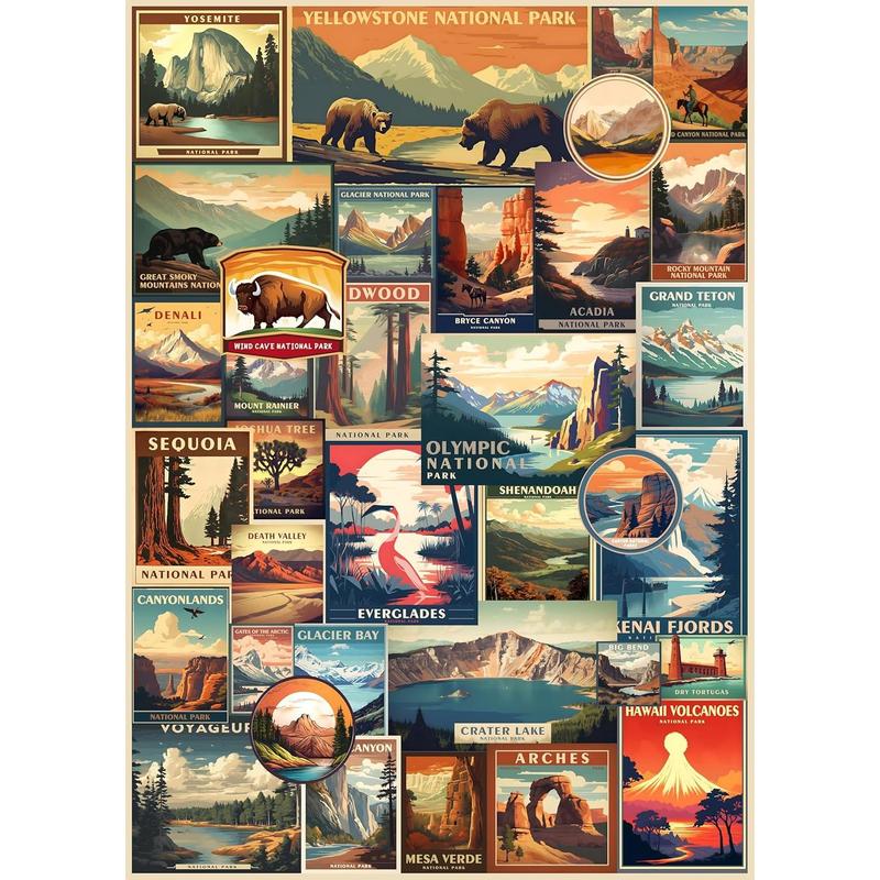 Vintage National Parks Puzzle for Adults 1000 count, Travel Poster Landscape Puzzle Including Yellowstone Zion Acadia Yosemite, Nature Jigsaw Puzzles Scenery Mountain Scene