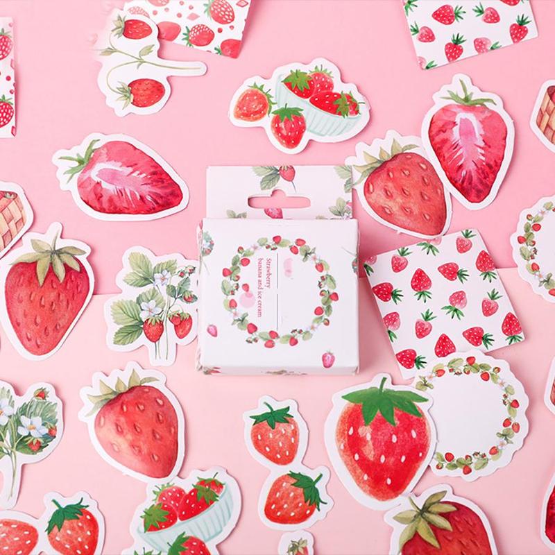 Strawberry Cheese Pattern Sticker, 45pcs box Creative Special-shaped Seal Sticker, Decorative Sticker for DIY Scrapbooking & Journal Making