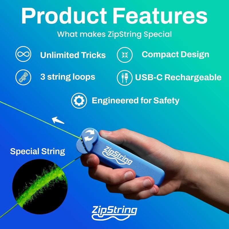 Original - As Seen on Shark Tank - Classic ZipString Rope Launcher Toy, Perfect for Kids & Adults - Fly a String Loop in The Air for Endless Tricks & Fun, Wonderment Awaits, Bodacious Blue