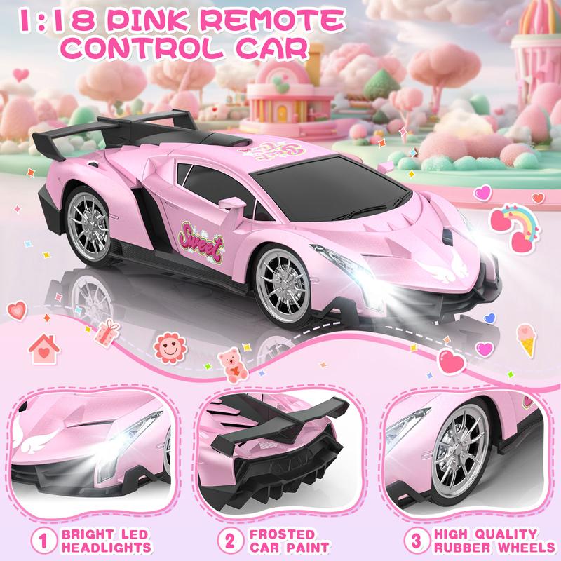 Growsland Remote Control Car for Girls, 1:18 Pink RC Cars Toys for Kids  Electric Vehicle Toy Car Hobby Racing Car , Birthday Gifts for  Age 3 4 5 6 7 8 9 Year Old rc car remote control toy  race