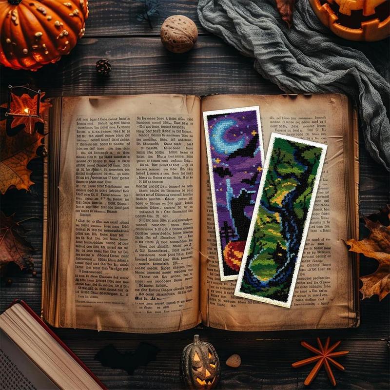 Halloween Themed Cross Stitch Kit, 6 Counts set DIY Cross Stitch Bookmark Including Random Color Tools, Cross Stitch Kit for Beginners, Christmas Gifts, Christmas Decorations