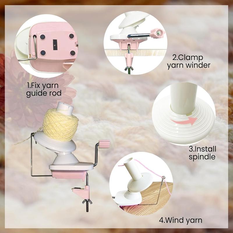 Yarn Winder Hand Operated Yarn Ball Winder Pink Yarn Cake Winder Yarn Winder for Crocheting Ball Winder with Dust-Proof Bag