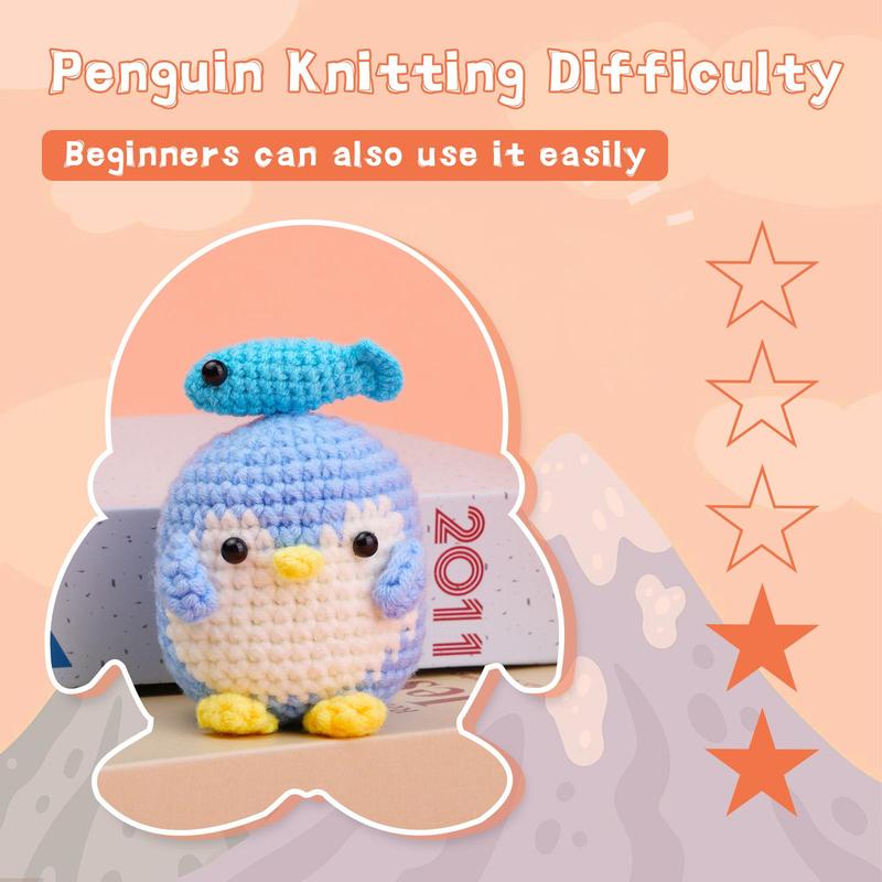 DIY Penguin Pattern Crochet Kit, 1 Set Cute Animals Crochet Starter Set with Video Tutorials & Crochet Tools, Christmas Gift, Complete Knitting & Crochet Kit for Beginners