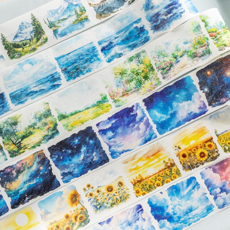 Landscape Pattern Washi Tape, 1 Roll Scrapbooking & Journal Making Material Tape, DIY Decorative Tape for Students School Home