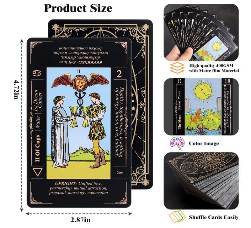 Tarot Cards with Guide Book & Linen Carry Bag, 78 Classic Original Tarot Cards Deck Fortune Telling Game with Meanings on Them-tarot card