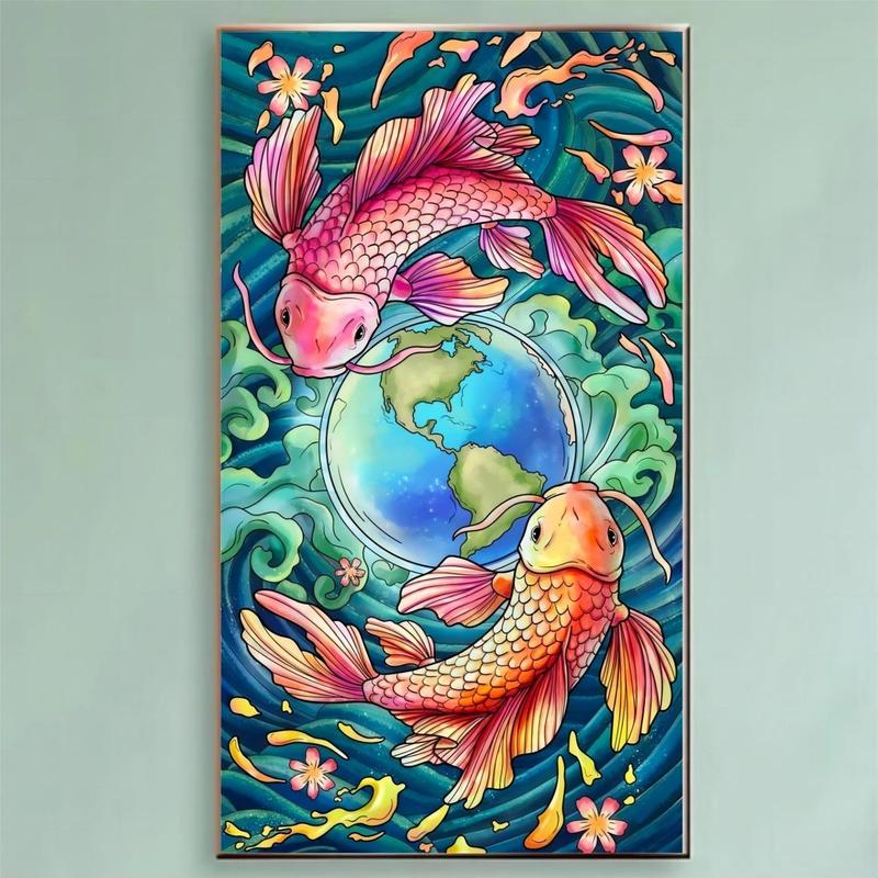 Koi Fish Pattern Diamond Arts Painting Picture without Frame, DIY Decorative Painting, Handmade Art Craft For Home Decor