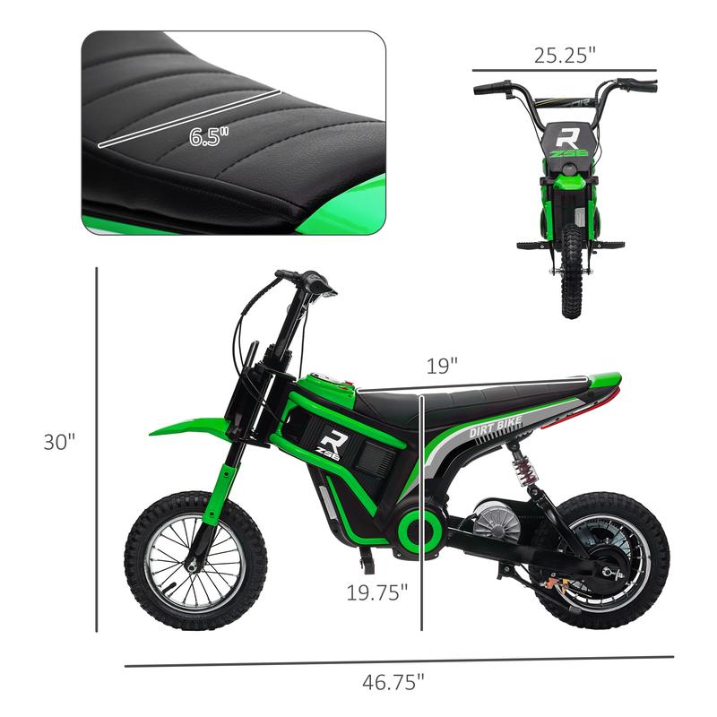 Aosom Electric Dirt Bike with Twist Grip Throttle, 24V 350W Off-Road Electric Motorcycle, Up to 15 MPH with Brake, Music Horn, Rear Suspension for Ages 13+ Years