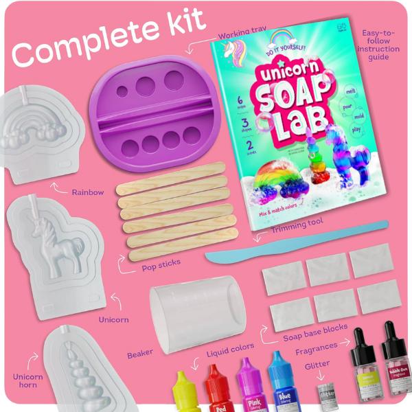 NEW 2024 Best Christmas Gift  Unicorn Soap Making Kit - Girls Easter Crafts DIY Project Age 6+ Year Old Kids - Unicorn Girl Gifts - Science Activity Teenage Gift -Craft Toys Ages 6 7 8 9 10 11 12