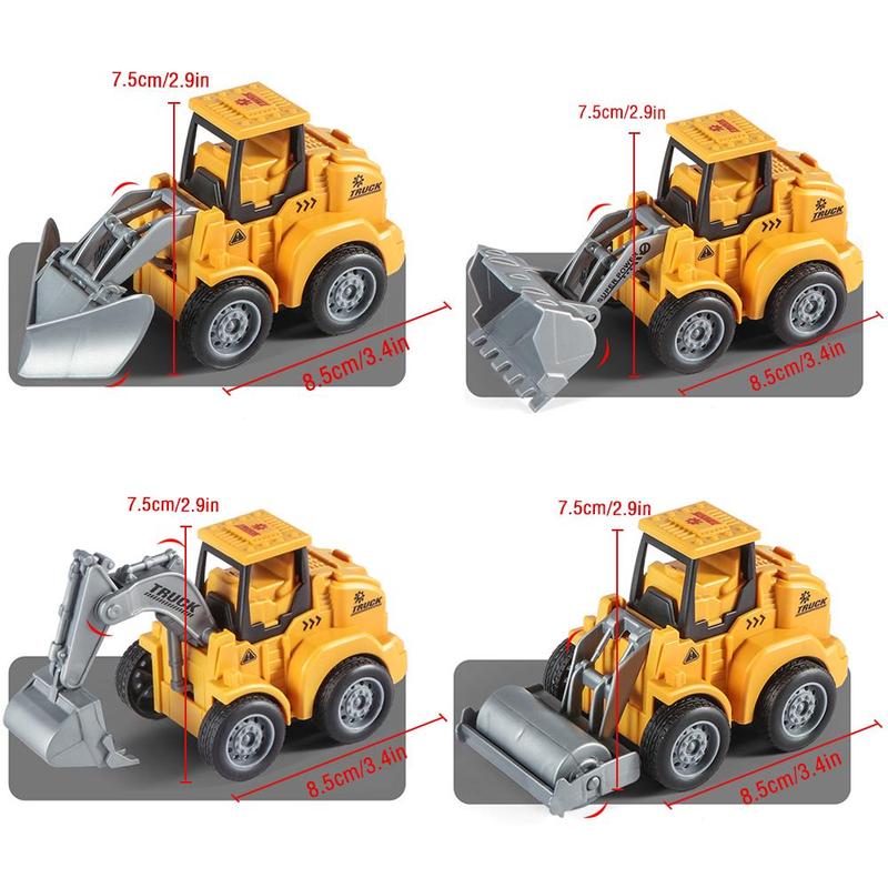 Construction Vehicle Toy, 4 Counts set Inertia Car Toy, Engineering Vehicle Excavator Bulldozer Road Roller Simulation Model Toy for Boys