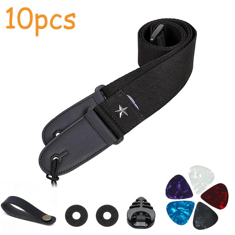 Guitar Strap (1 Set), Guitar Shoulder Strap with Guitar Picks & Holder & Washers, Adjustable Guitar Backstrap for Guitar Ukulele