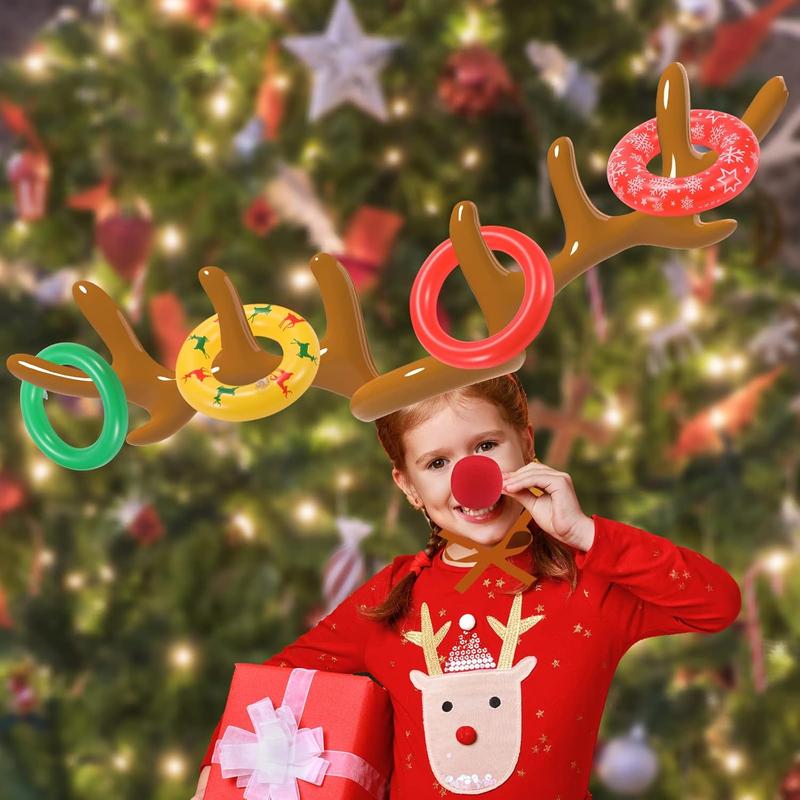 Christmas Games, Inflatable Reindeer Antler Ring Toss Game, Christmas Party Games for Kids Adults, Fun Xmas Gifts Carnival Holiday Party Games for Family