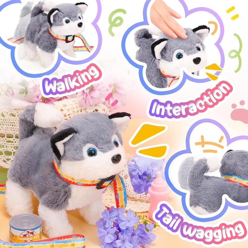 Plush Toy Electronic Dog Toys for Kids,Interactive Pet Puppy Walking,Barking and Tail Wagging,Fake Dog Toy with Leash,Easter Christmas Birthday Gift for Toddlers Kids