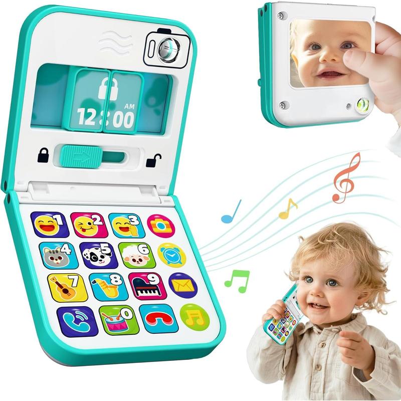 iPlay, iLearn Baby Phone Toy 6-12 Month, Toddler Foldable Smartphone Pretend Play W Mirror & Sound, Infant Music Learning Carseat Travel Toy, Birthday Gift 12-18M, 1 2 3 Year Old Babies Kids Boy Girl