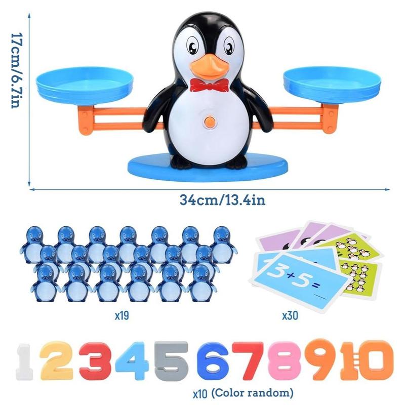 Penguin Design Math Balance Toy, 1 Set Number Scale Toy, Number Learning Toy Set, Sensory Toy, Home Decoration