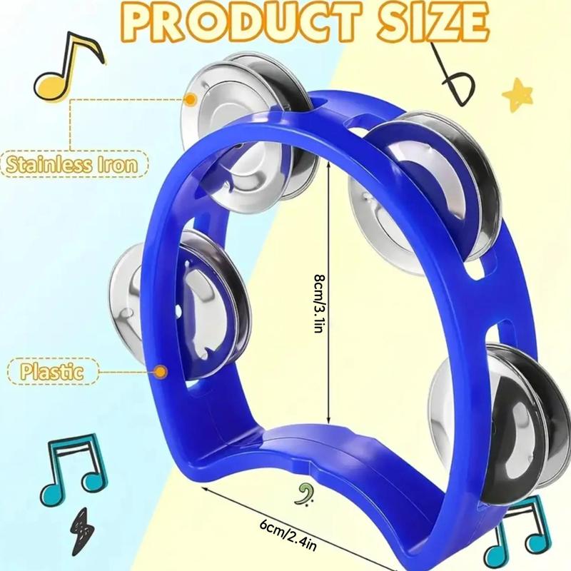 Plastic Handheld Tambourine, Hand Held Percussion Drum, Tambourine Musical Rhythm Instrument, Hand Percussion Tambourine Musical Instrument for Adults Music Lovers for Party Stage Performance, Christmas Gift